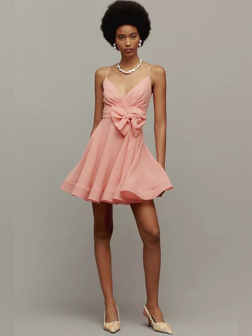 Anthropologie Mac Duggal Sleeveless V-Neck Bow Mini Dress Pink Spaghetti Strap 6